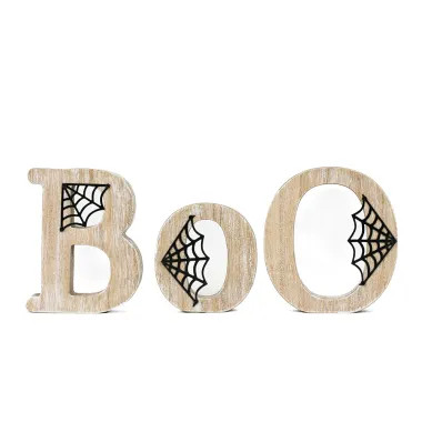 Click here to see Adams&Co 50551 50551 12x5x1 wood cutout (BOO) natural, black  Pumpkins & Sweets Col.