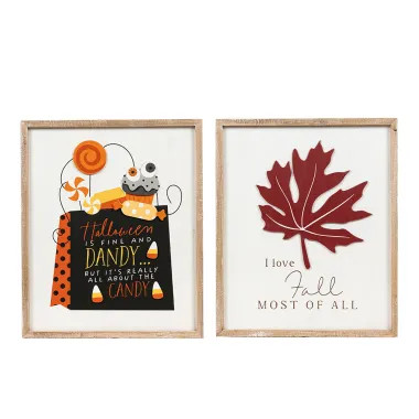 Click here to see Adams&Co 60298 60298 16x19x1.5 reversible wood frame sign (HALLOWEEN/FALL) multicolor  Pumpkins & Sweets Col.