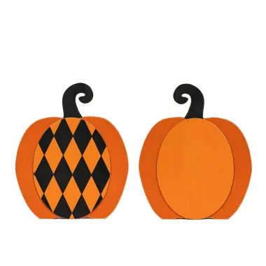 Click here to see Adams&Co 60300 60300 9x11x1.25 wood cutout (PUMPKIN) orange, black  Pumpkins & Sweets Col.