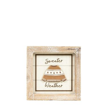 Click here to see Adams&Co 71347 71347 5x5x1.5 reversible wood frame sign (GINGERBREAD/SWEATER) multicolor  Tis the Season Collection