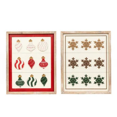 Click here to see Adams&Co 71344 71344 16x20x1.5 reversible wood frame sign (ORNAMENT/SNOWFLAKE) multicolor  Tis the Season Collection