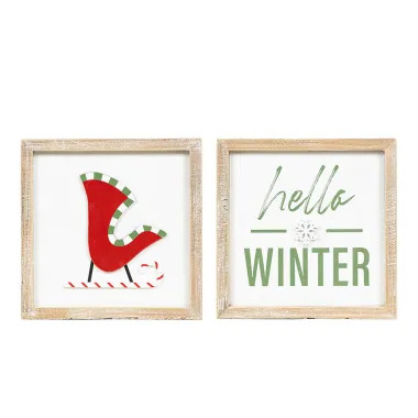 Click here to see Adams&Co 71402 71402 12x12x1.5 reversible wood frame sign (SLEIGH/WINTER) multicolor  Santa Express Collection
