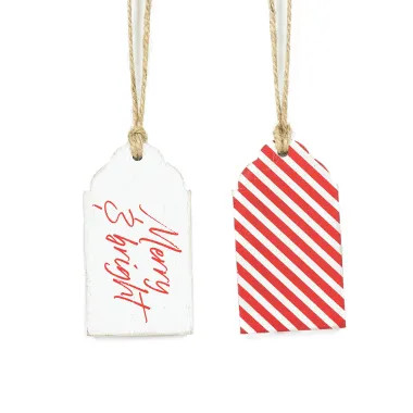Click here to see Adams&Co 71398 71398 2x4x.25 wood tag (MERRY) red, white  Santa Express Collection