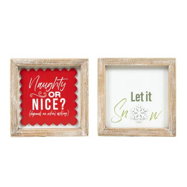 Click here to see Adams&Co 71389 71389 6x6x1.5 rvs wood frame sign (NAUGHTY/SNOW) multicolor