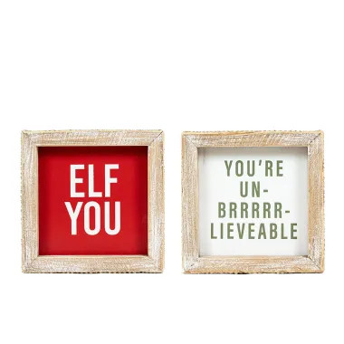 Click here to see Adams&Co 71385 71385 5x5x1.5 reversible wood frame sign (ELF/BRRRRR) multicolor  Santa Express Collection