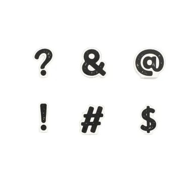 Click here to see Adams&Co 15870 15870 2x2x.25 wood shape s/6 (SYMBOLS) white, black  Letterboard Collection