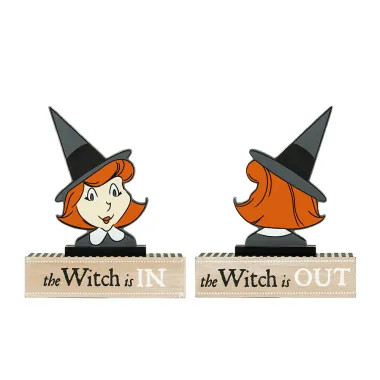 Click here to see Adams&Co 55319 55319 10x12x2.5 reversible wood cutout block (WITCH) multicolor  SWEET & SPOOKY
