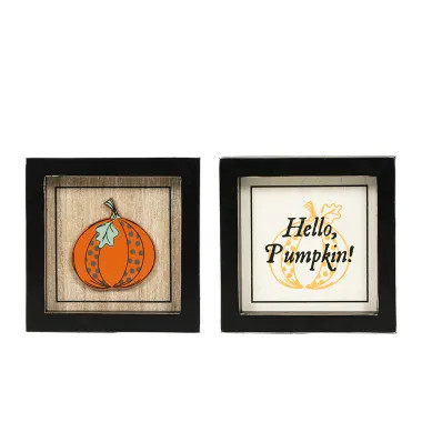 Click here to see Adams&Co 55317 55317 5x5x1.5 reversible wood frame sign (PUMPKIN/HELLO) multicolor  SWEET & SPOOKY