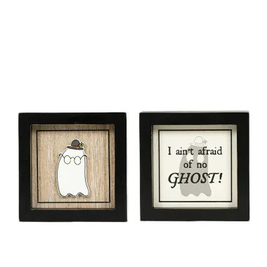 Click here to see Adams&Co 55316 55316 5x5x1.5 rvs wood frame sign (GHOST/AFRAID) multicolor  SWEET & SPOOKY