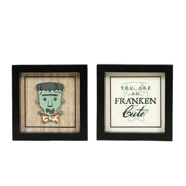 Click here to see Adams&Co 55315 55315 5x5x1.5 reversible wood frame sign (FRANKIE/CUTE) multicolor  SWEET & SPOOKY