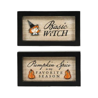 Click here to see Adams&Co 55314 7x4x1.5 reversible wood frame sign (WITCH/SPICE) multicolor  SWEET & SPOOKY