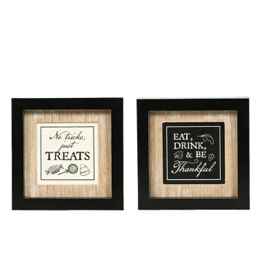 Click here to see Adams&Co 55313 55313 7x7x1.5 reversible wood frame sign (TREATS/EAT) natural, white, black  SWEET & SPOOKY