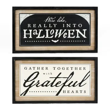 Click here to see Adams&Co 55307 55307 25x14x1.5 reversible wood frame sign (REALLY/GATHER) multicolor  SWEET & SPOOKY