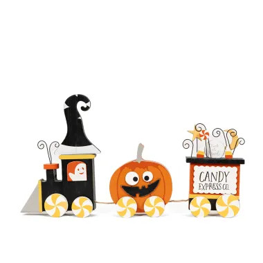 Click here to see Adams&Co 50538 50538 17x9x2 wood tabletop train (CANDY) multicolor  Pumpkins & Sweets Col.