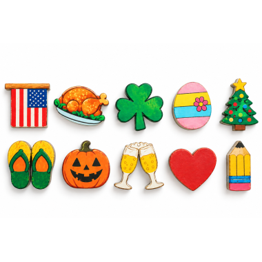 Click here to see Adams&Co 42115 42115 2x2x.35 Set of 10 Seasonal Letterboard Shapes