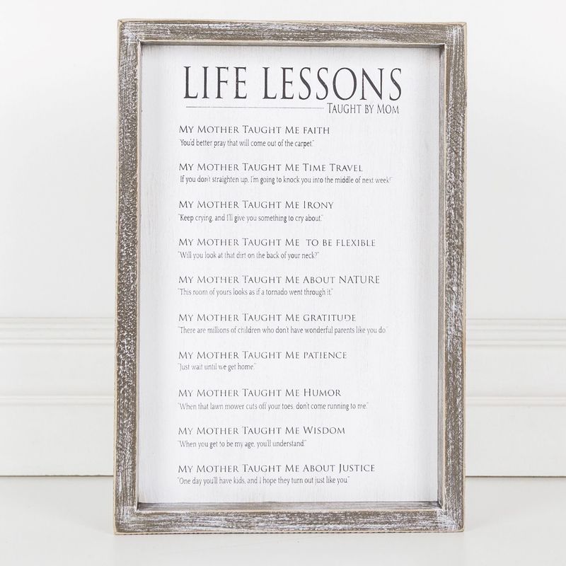 8 X 12 X 1 5 Framed Sign Life Lessons Taught By Mom White