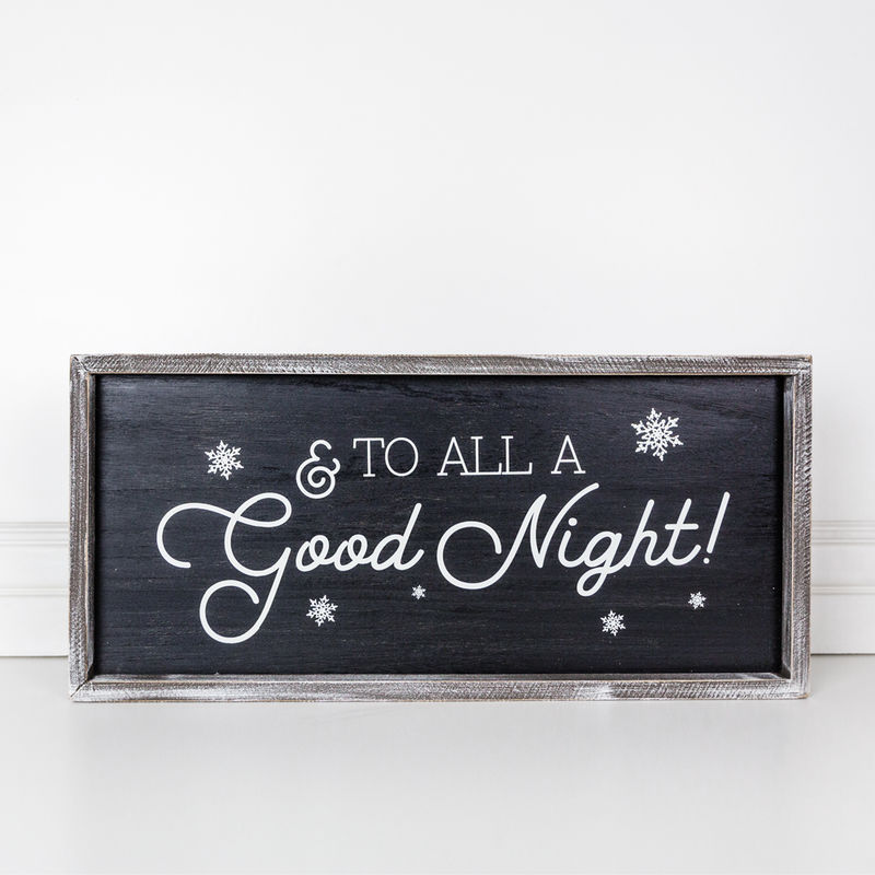 22" X 10" X 1.5" Wood Framed Sign (To All A Good Night), Black/White