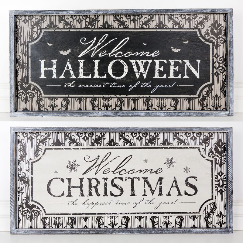 34 X 16 X 1 5 Double Sided Wood Framed Sign Welcome Halloween